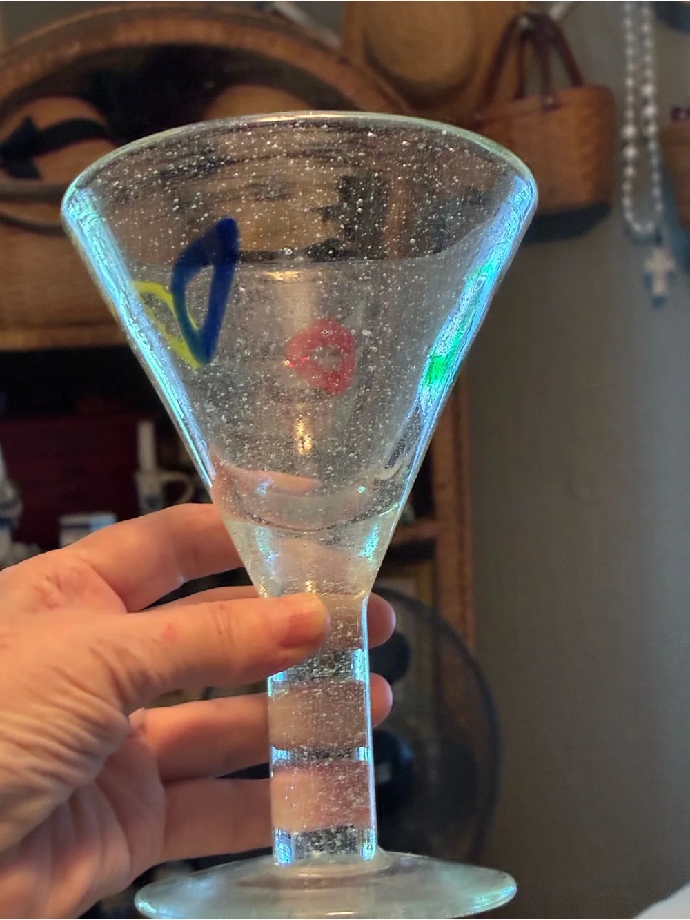 Handblown Glass Wine/Cocktail Goblets with Colorful Accents